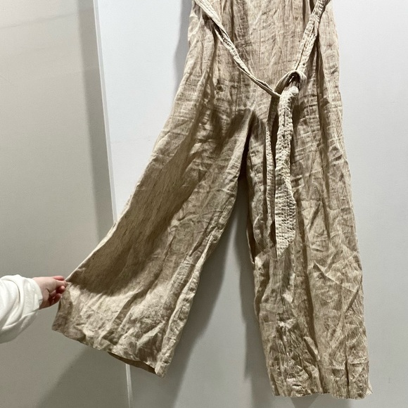 J Crew Linen Tan & White Striped Marseille Belted Jumpsuit - Picture 2 of 11